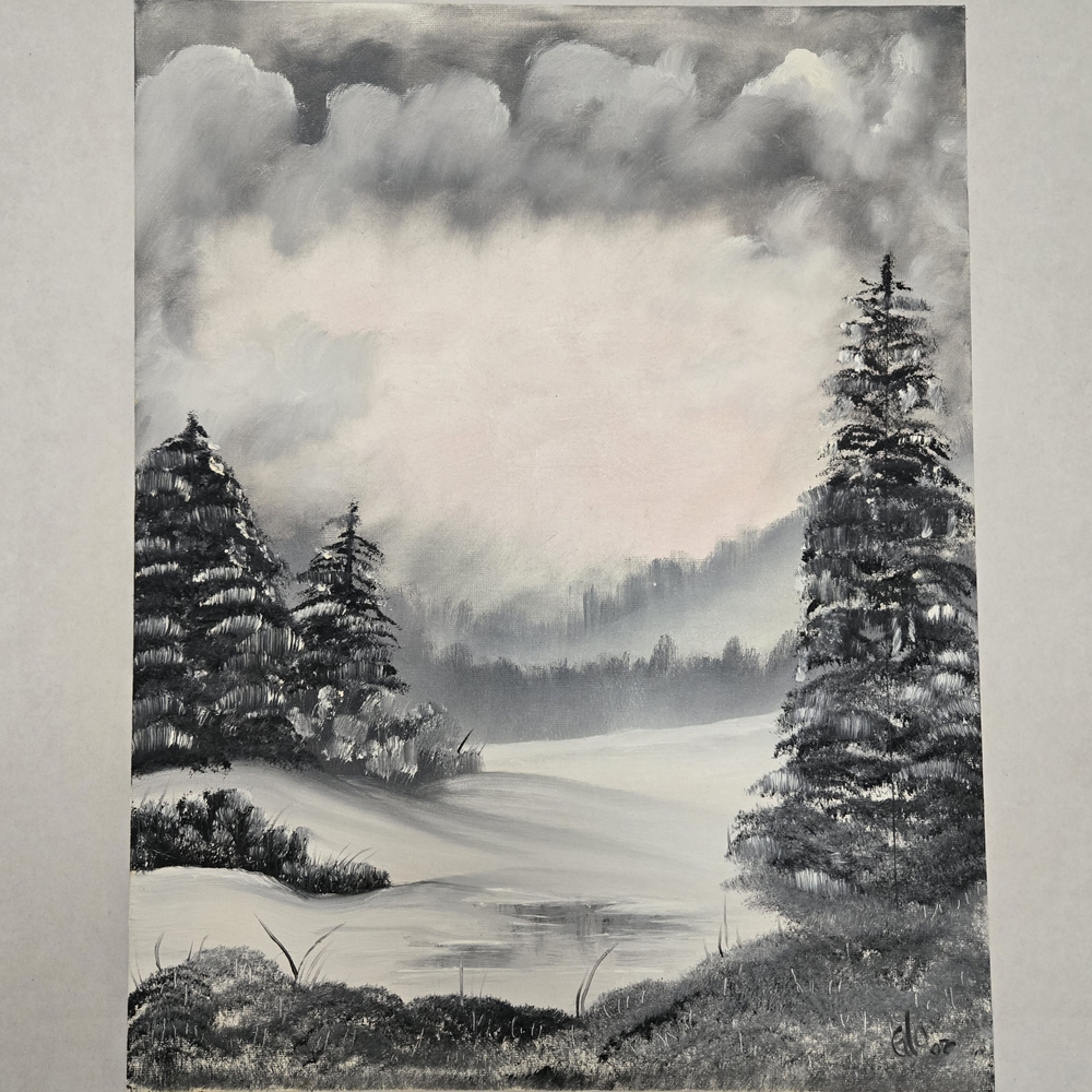 Snowy Forrest Clearing Lanscape Painting